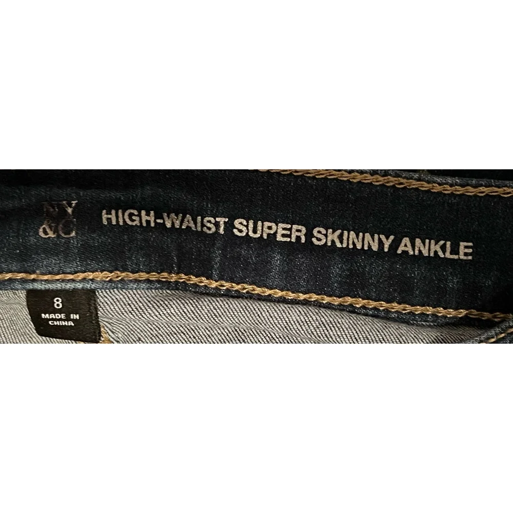 NY&C Junior's High-Waist Super Skinny Ankle Splattered Yellow White Jeans Size 8